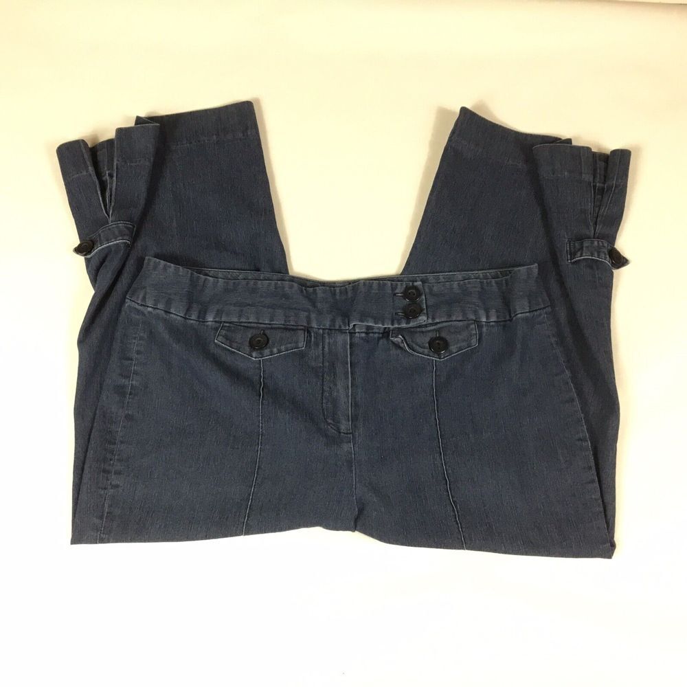 New Directions Capris Stretch blue denim 2 buttons zips 19in‎ Inseam size 14
